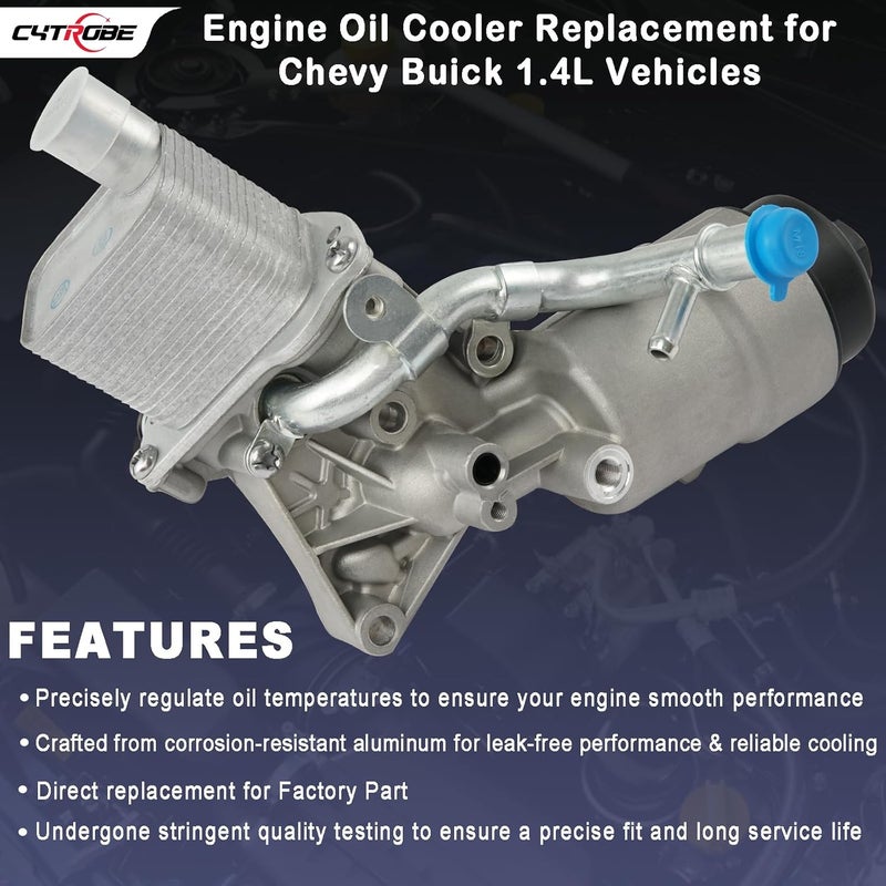 CYTROBE Engine Oil Cooler Filter Housing Assembly Adapter with Gasket, Filter Insert, Cap Compatible with 2011-2021 Chevy Cruze Sonic Trax Buick Encore 1.4L Turbo Replace 55566784 918-428 55565388 88179-91400 - Image 2